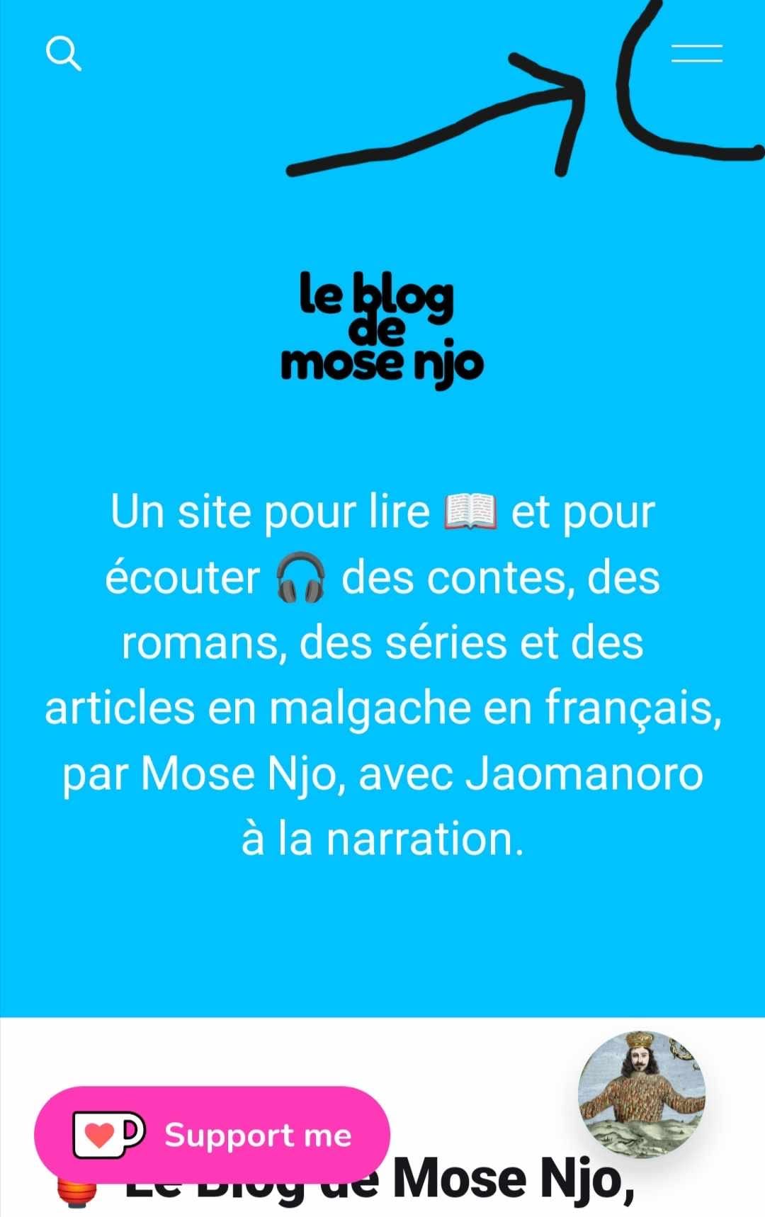 Le Blog de Mose Njo, menu pour accéder aux contenus, comme les contes malgaches et du monde, à travers la plateforme le lecture et d'écoute de livres audio en français et en malgache.